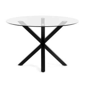 LAFORMA rund Arya spisebord - klar glas og sort stål (Ø119)