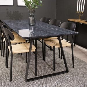 VENTURE DESIGN Estelle spisebord - sort og gråligt marmor og metal (200x90)