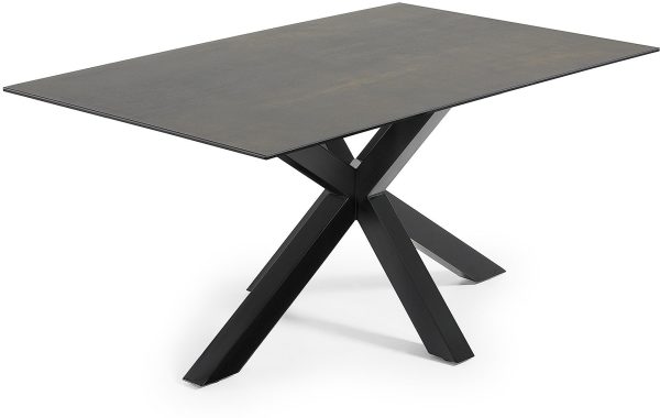 Argo, Spisebord med krydsstel, Porcelæn bordplade by LaForma (H: 75 cm. B: 160 cm. L: 90 cm., Sort)