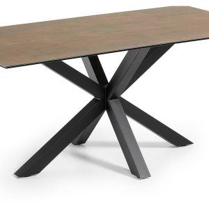 Argo, Spisebord med krydsstel, Porcelæn bordplade by LaForma (H: 75 cm. B: 180 cm. L: 100 cm., Brun/Sort)