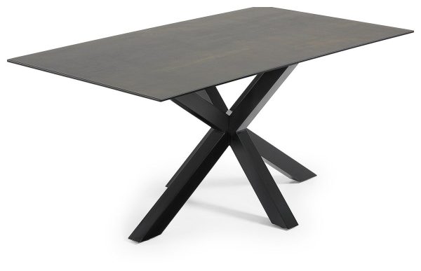 Argo, Spisebord med krydsstel, Porcelæn bordplade by LaForma (H: 75 cm. B: 180 cm. L: 100 cm., Sort)