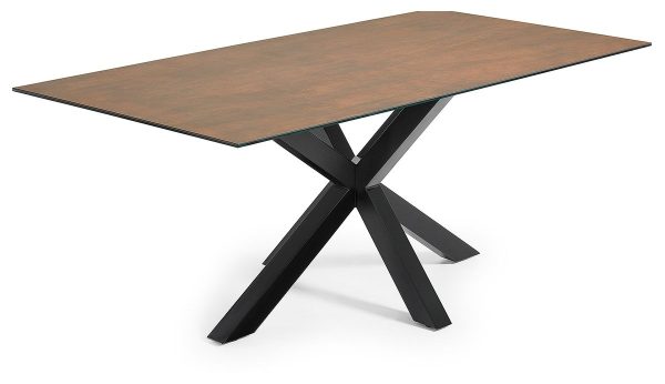 Argo, Spisebord med krydsstel, Porcelæn bordplade by LaForma (H: 75 cm. B: 200 cm. L: 100 cm., Brun/Sort)
