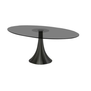 KARE DESIGN Grande Possibilita spisebord, oval - røgfarvet glas og sort aluminium (180x200)