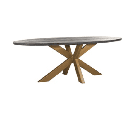 Blackbone ovalt spisebord i egetræ og stål 230 x 100 cm - Antik messing/Børstet sort