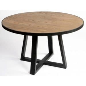 Rundt spisebord i egetræ og metal Ø130 cm - Sort/Rustik brun