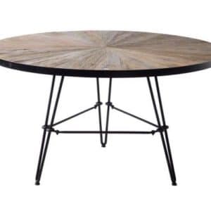 Rundt spisebord i genanvendt elmetræ og jern Ø140 cm - Industrielt sort/Antik brun