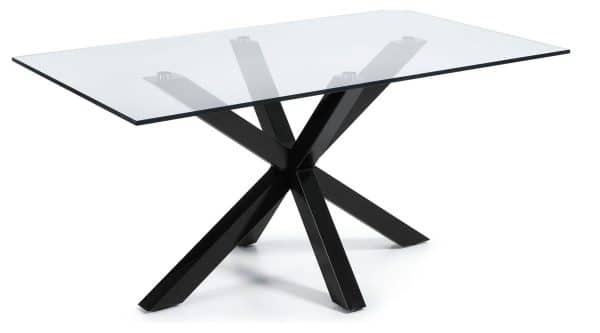 Argo, Spisebord, firkantet med glas bordplade by LaForma (H: 75 cm. B: 160 cm. L: 90 cm., Klar/Sort)