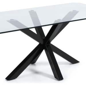 Argo, Spisebord, firkantet med glas bordplade by LaForma (H: 75 cm. B: 200 cm. L: 100 cm., Klar/Sort)