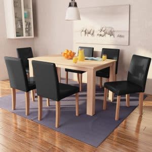 Spisebord og -stole 7 dele kunstlæder egetræ sort