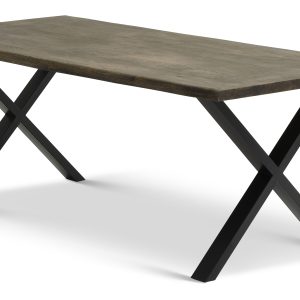Atlantic spisebord med bølget kant 40 mm, m. udtræk - røgfarvet egetræ og sort metal (95x200)