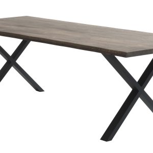 Atlantic spisebord med bølget kant 40 mm, m. udtræk - røgfarvet egetræ og sort metal (95x260)
