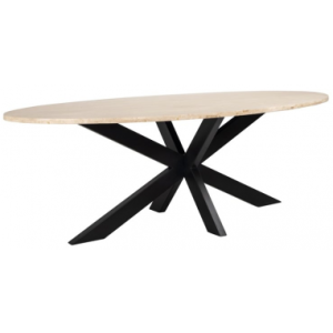 Avalon ovalt spisebord i jern og travertin 230 x 115 cm - Sort/Travertin