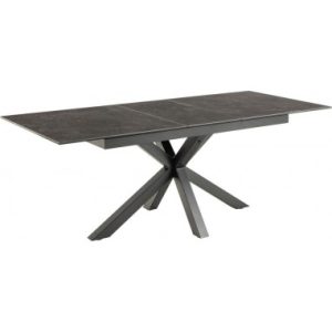 Aven spisebord med udtræk i stål og keramik H76 x 168 - 210 x 90 cm - Sort/Gråsort stenlook
