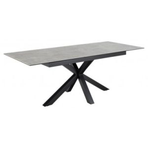 Aven spisebord med udtræk i stål og keramik H76 x 168 - 210 x 90 cm - Sort/Gråt stenlook
