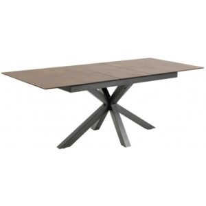 Aven spisebord med udtræk i stål og keramik H76 x 168 - 210 x 90 cm - Sort/Rustbrun stenlook