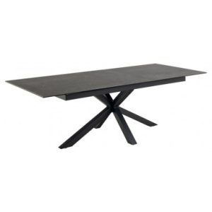 Aven spisebord med udtræk i stål og keramik H76 x 200 - 240 x 100 cm - Sort/Gråsort stenlook