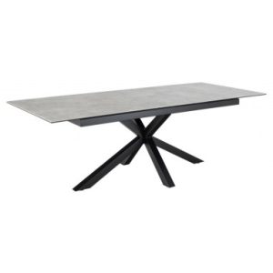 Aven spisebord med udtræk i stål og keramik H76 x 200 - 240 x 100 cm - Sort/Gråt stenlook