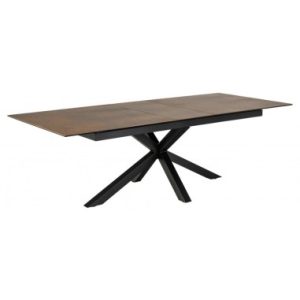 Aven spisebord med udtræk i stål og keramik H76 x 200 - 240 x 100 cm - Sort/Rustbrun stenlook