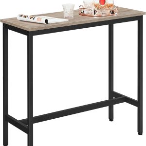Barbord, smalt rektangulært barbord, køkkenbord, pub-spisebord, stålramme, 100 x 40 x 90 cm, nem montering, industrielt, greige og sort