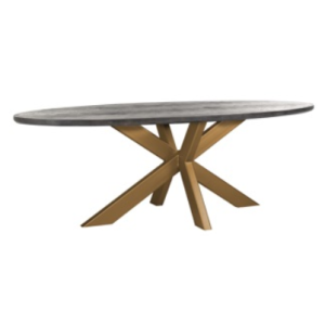 Blackbone ovalt spisebord i egetræ og stål 230 x 100 cm - Antik messing/Børstet sort