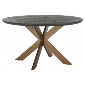 Blackbone rundt spisebord i egetræ og stål Ø140 cm - Antik børstet messing/Rustik sort