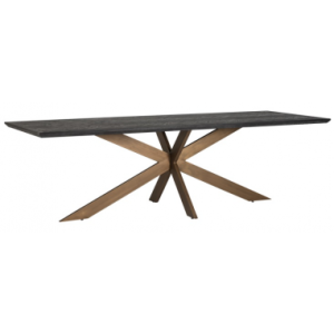 Blackbone spisebord i egetræ og stål 260 x 100 cm - Antik børstet messing/Rustik sort