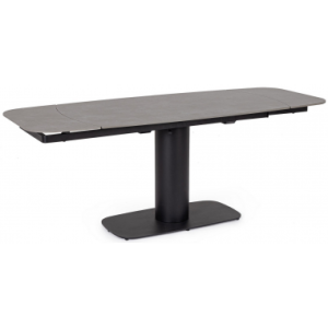 Jeremia spisebord med dreje udtræk i stål og porcelæn 140 - 200 x 80 cm - Sort/Gråt stenlook