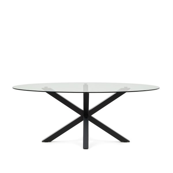 KAVE HOME Argo spisebord, oval - klar glas og sort stål (200x100)