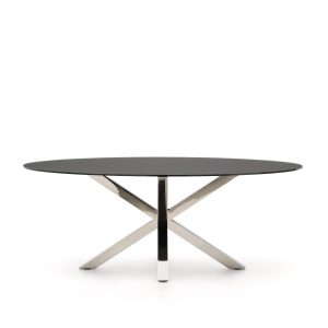 KAVE HOME Argo spisebord, oval - matteret sort glas og rustfri stål (200x100)
