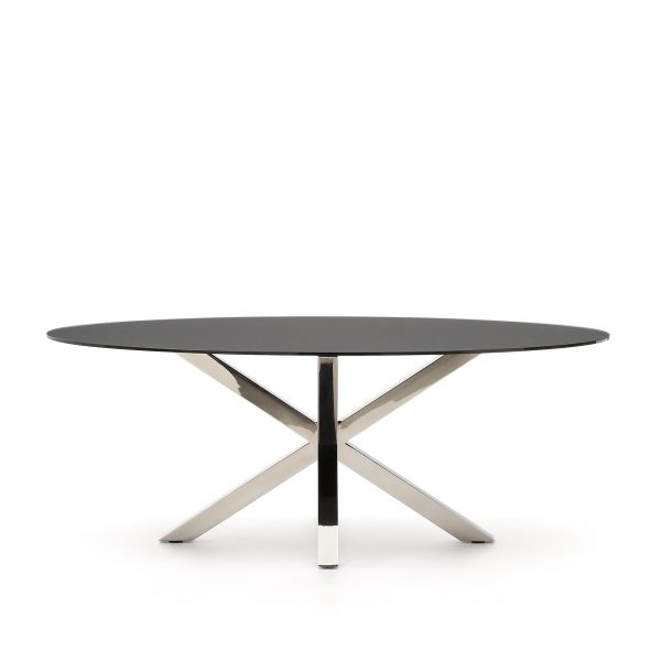 KAVE HOME Argo spisebord, oval - matteret sort glas og rustfri stål (200x100)