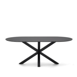 KAVE HOME Argo spisebord, oval - matteret sort glas og sort stål (200x100)