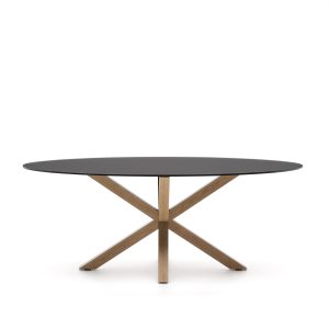 KAVE HOME Argo spisebord, oval - matteret sort glas og stål med træfinish (200x100)