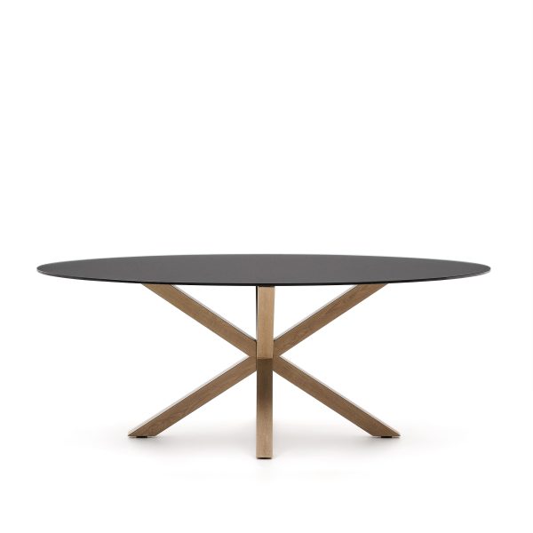 KAVE HOME Argo spisebord, oval - matteret sort glas og stål med træfinish (200x100)