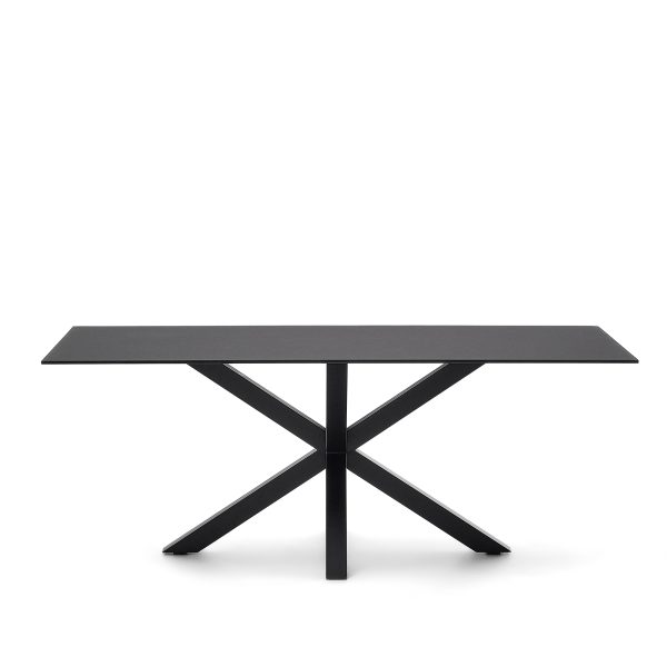 KAVE HOME Argo spisebord, rektangulær - matteret sort glas og sort stål (200x100)