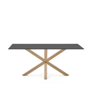 KAVE HOME Argo spisebord, rektangulær - matteret sort glas og stål med Sonoma træfinish (180x100)