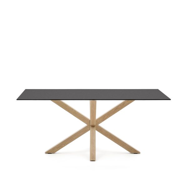 KAVE HOME Argo spisebord, rektangulær - matteret sort glas og stål med Sonoma træfinish (180x100)