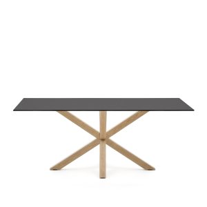 KAVE HOME Argo spisebord, rektangulær - matteret sort glas og stål med træfinish (200x100)