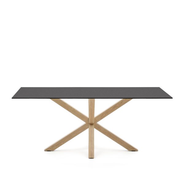 KAVE HOME Argo spisebord, rektangulær - matteret sort glas og stål med træfinish (200x100)