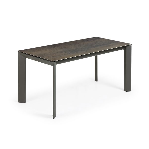 KAVE HOME Axis spisebord, m. butterflybordplade - Iron Moss porcelæn og sort stål (160(220)