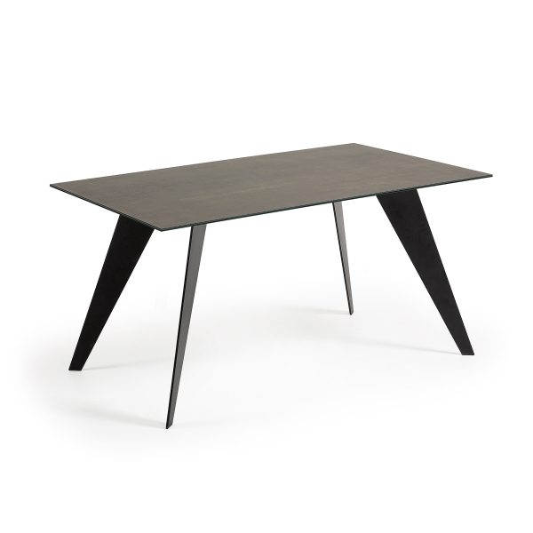 KAVE HOME Koda spisebord, rektangulær - keramik glas med Iron Moss finish og sort stål (160x90)
