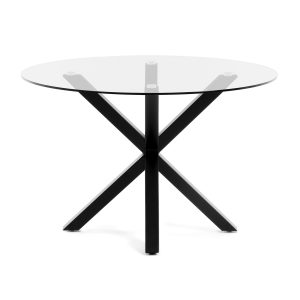 KAVE HOME rund Arya spisebord - klar glas og sort stål (Ø119)