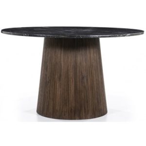 Maxim rundt spisebord i mangotræ og faux marmor Ø130 cm - Antik brun/Sort marmor