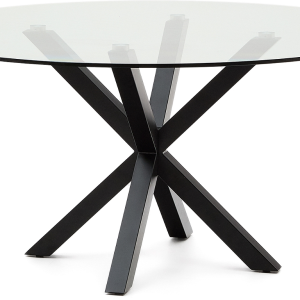 Rundt spisebord Kave Home Arya Ø150 cm hærdet glas og stål sort stel moderne design
