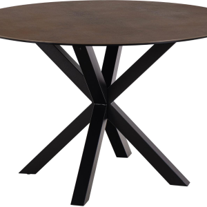Rundt spisebord Signature Bellona rustenbrun Lemco keramik Ø119 cm med mat sort krydsstel