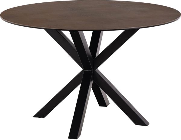Rundt spisebord Signature Bellona rustenbrun Lemco keramik Ø119 cm med mat sort krydsstel