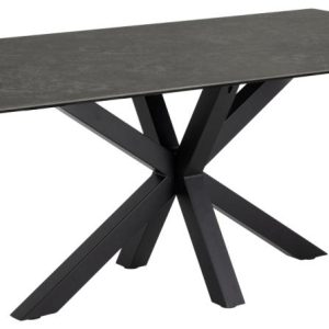 Sorgenfri spisebord 200 x 100 cm med sort keramisk bordplade og sort metalstel.