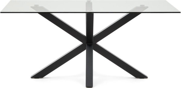 Spisebord Kave Home Argo 160x90x75 cm hærdet glas og sort pulverlakeret stålstel moderne design