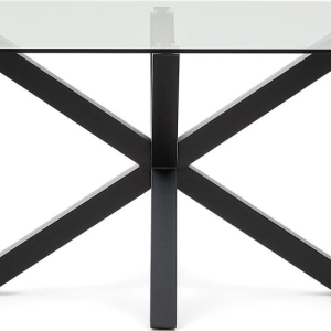 Spisebord Kave Home Argo 180x100 cm i klart hærdet glas og sort pulverlakeret stål til 8 personer