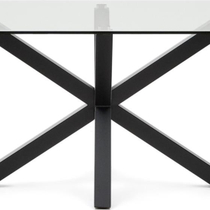 Spisebord Kave Home Argo 200x100x75 cm hærdet glas sort pulverlakeret stålstel