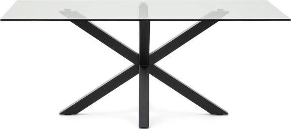 Spisebord Kave Home Argo 200x100x75 cm hærdet glas sort pulverlakeret stålstel